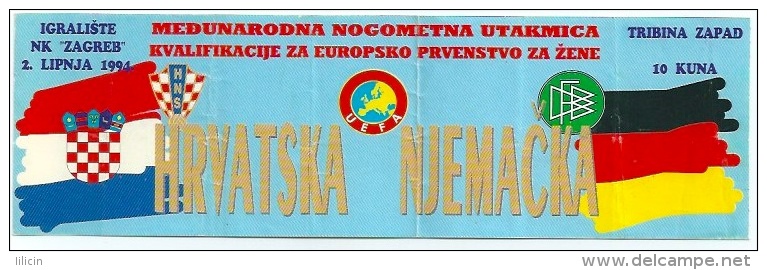 Sport Match Ticket UL000091 - Football (Soccer): Croatia Vs Germany: Women European Championships 1994 - Match Tickets