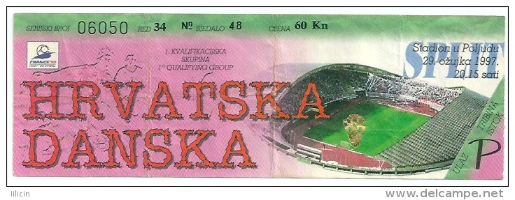 Sport Match Ticket UL000093 - Football (Soccer): Croatia Vs Denmark: 1997-03-29 - Eintrittskarten