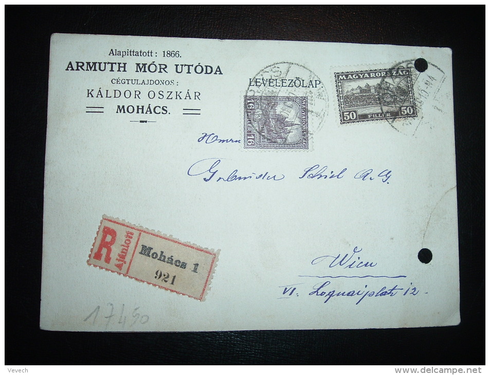 CP RECOMMANDEE POUR AUTRICHE TP 50F + 16F OBL. 27 DEC 10 MOHACS + ARMUTH MOR UTODA - Storia Postale