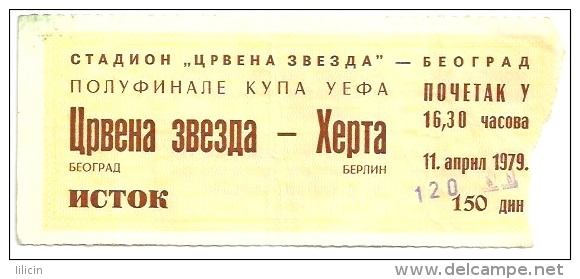 Sport Match Ticket UL000125 - Football (Soccer): Crvena Zvezda (Red Star) Belgrade Vs Hertha BSC: 1979-04-11 - Match Tickets