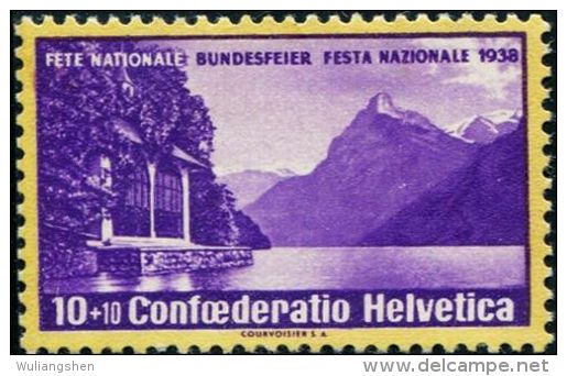 SW0002 Switzerland 1938 Lakes And Church 1v Grilled Paper MLH - Nuevos