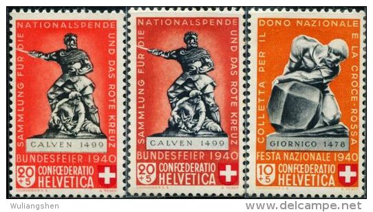 SW0009 Switzerland 1940 Battle Monument 3v MLH - Unused Stamps