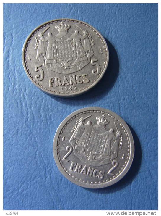 MONACO / LOT 2 FRANCS + 5 FRANCS ALU / LOUIS II - 1922-1949 Louis II