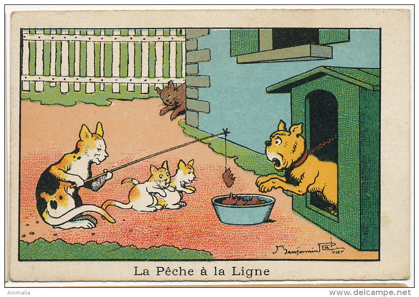 Benjamin Rabier Chromo La Peche A La Ligne Chat Bouledogue - Rabier, B.