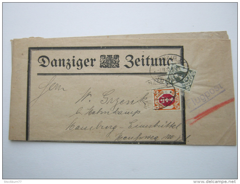 1922, Luftpoststreifband Aus Danzig  Nach Hamburg, Seltenes Porto - Covers & Documents
