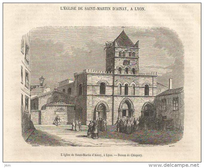 GRAVURE De 1853... L' Eglise De SAINT MARTIN D'AINAY, à LYON ( 69)...Dessin De Chiapory - Estampes & Gravures