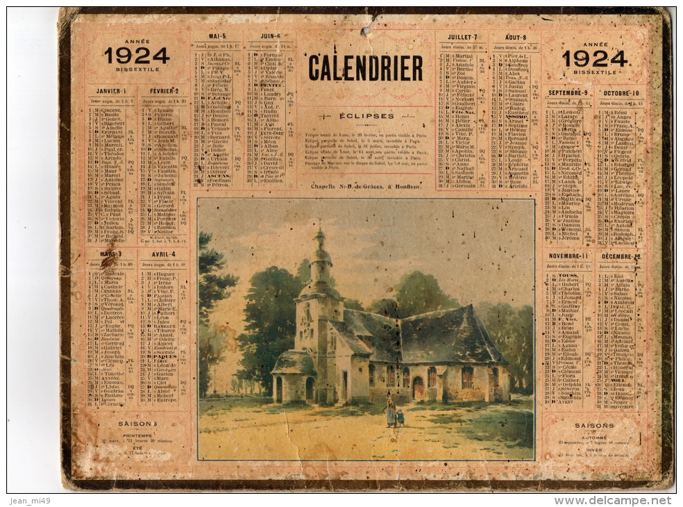ALMANACH DES POSTES ET DES TELEGRAPHES - 1924 - Notre Dame De Graces à HONFLEUR - Formato Grande : 1921-40