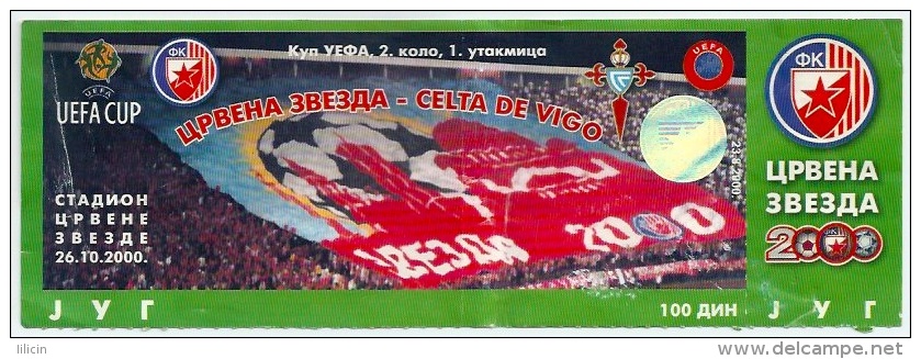 Sport Match Ticket UL000163 - Football (Soccer): Crvena Zvezda (Red Star) Belgrade Vs Celta De Vigo: 2000-10-26 - Match Tickets