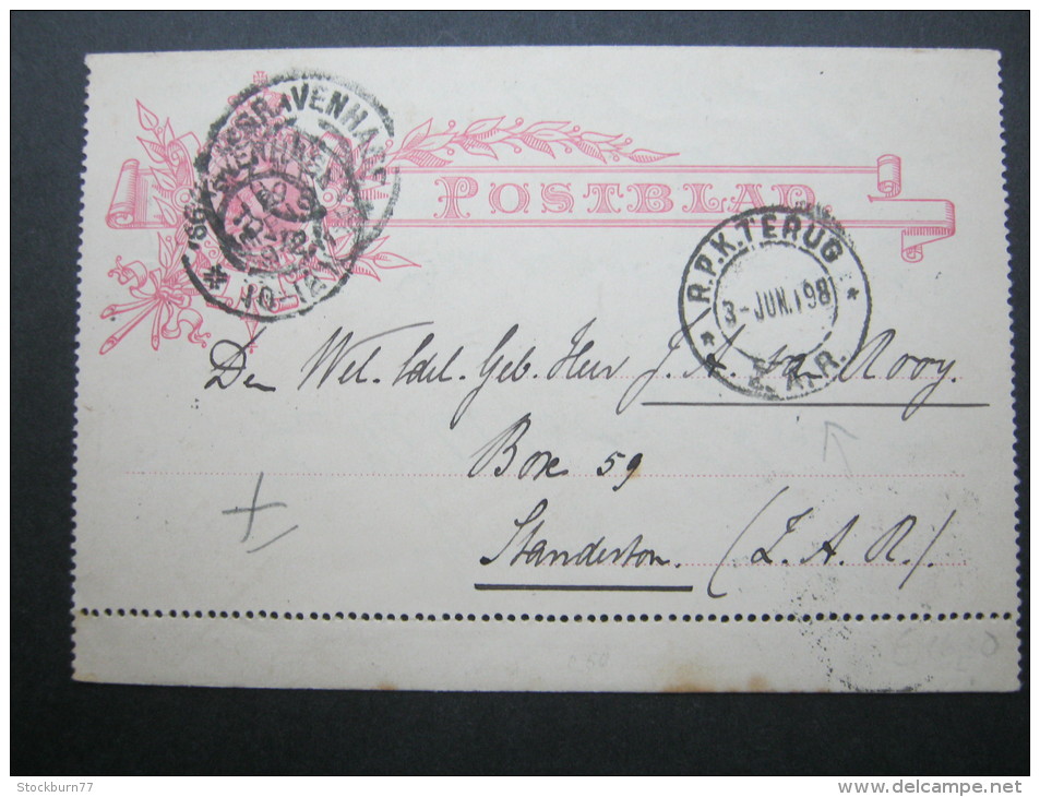 1898, Kartenbrief Nach Südafrika, Retour - Postal Stationery