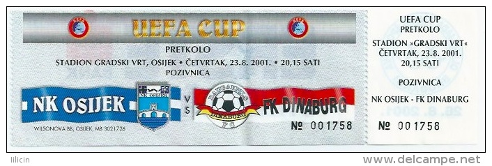 Sport Match Ticket UL000167 - Football (Soccer Calcio) Osijek Vs Dinaburg Daugavpils 2001-08-23 - Tickets D'entrée