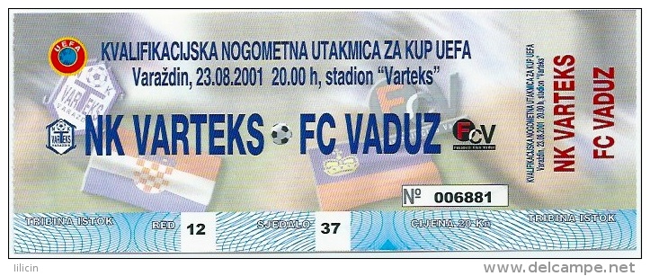 Sport Match Ticket UL000168 - Football (Soccer): Varteks Vs Vaduz: 2001-08-23 - Biglietti D'ingresso