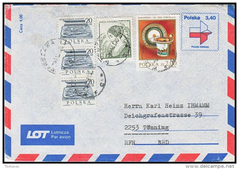 Poland 1979, Uprated Airmail Cover Warsava To Tonning - Vliegtuigen