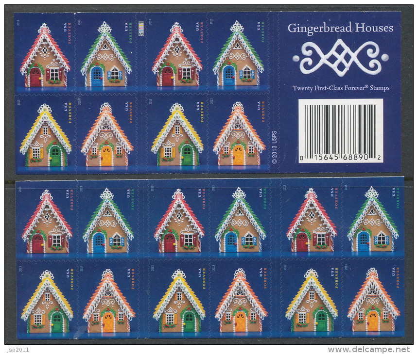 USA 2013 Scott 4817-4820, Gingerbread Forever Stamps. Booklet Of 20, WITH DIE CUTS, MNH (**) - 1981-...