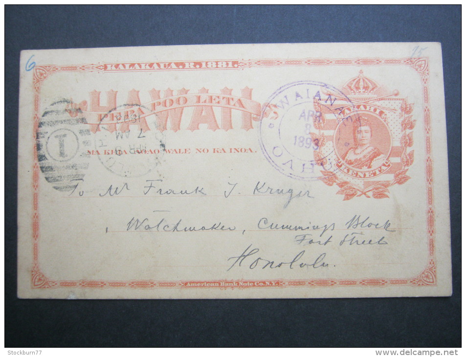 1893, WAIANAE, Seltener Stempel Auf Karte - Hawaii