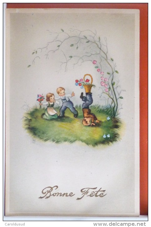 CP Lot 2x Litho Illustrateur Coloprint Lore H HUMMEL Enfant Enfants Lutin Jouant Sous Arbre Impression Droite Et Gauche - Hummel