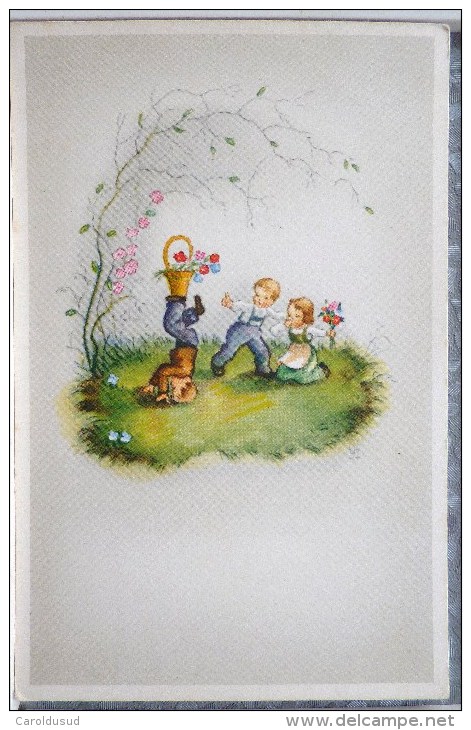 CP Lot 2x Litho Illustrateur Coloprint Lore H HUMMEL Enfant Enfants Lutin Jouant Sous Arbre Impression Droite Et Gauche - Hummel