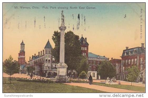 Ohio Mount Vernon Public Park Showing North East Corner 1908 - Autres & Non Classés