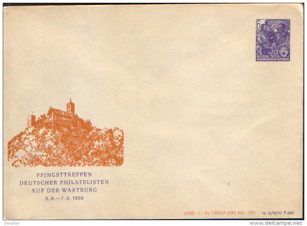 Germany/DDR-Postal Stationery Private Cover 1954 Unused -Pfingsttreffen Deutscher Philatelisten Auf Der Wartburg - Enveloppes Privées - Neuves