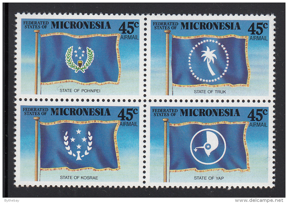 Micronesia MNH Scott #C42a Block Of 4 State Flags: Yap, Kosrae, Pohnpei, Truk - Micronesia