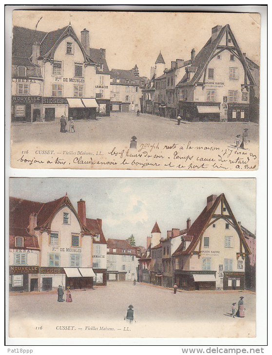 COSSET 03 - Vieilles Maisons : Nombreux Commerces - Petit Lot De 2 CPA ( Sepia Et Colorisée ) - Allier - Autres & Non Classés