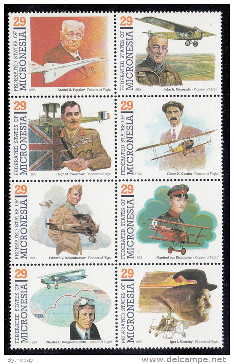 Micronesia MNH Scott #155 Block Of 8 Pioneers Of Flight - Kingsford-Smith, Richenbacker, Etc - Micronésie