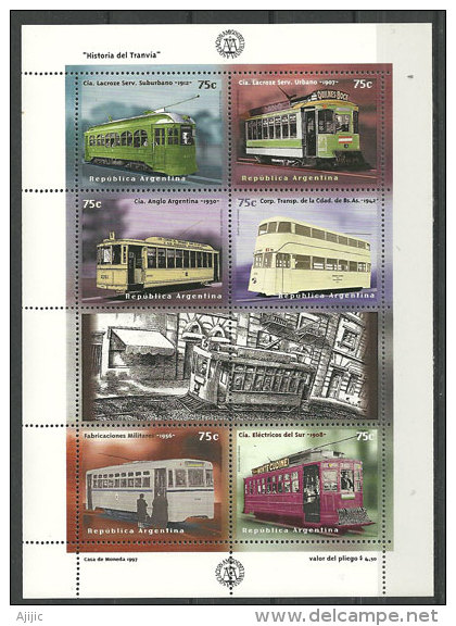 ARGENTINE. Histoire Des Tramways Argentins. Yv. 1971/76. Feuillet Neuf **  Cote 19,50  €uro - Tramways