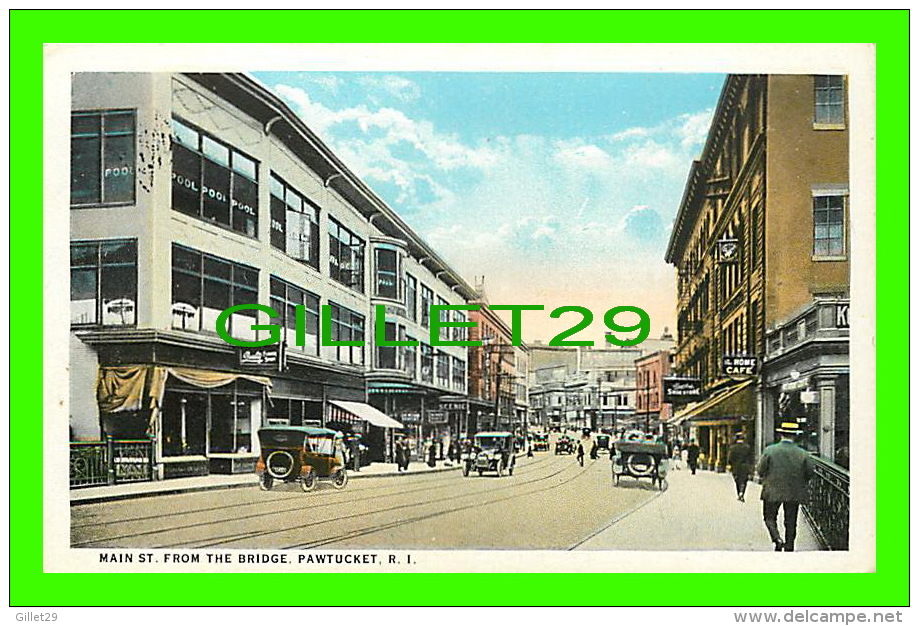 PAWTUCKET, RI - MAIN STREET FROM THE BRIDGE - ANIMATED WITH OLD CARS - C.T. AMERICAN ART - - Pawtucket