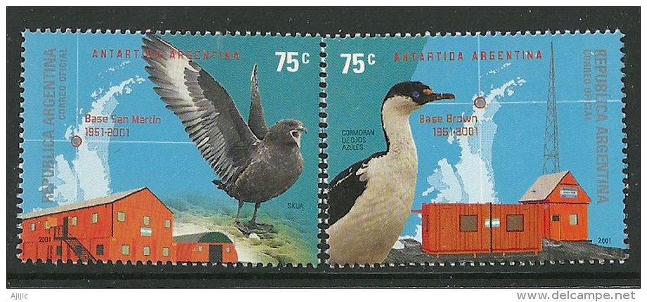 ARGENTINE. Base Brown (cormoran), Base San Martin (Skua).  2 T-p Neufs ** - Bases Antarctiques