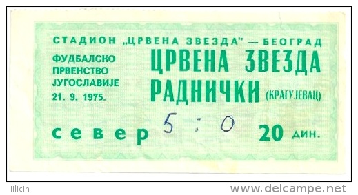 Sport Match Ticket UL000198 - Football (Soccer): Crvena Zvezda (Red Star) Belgrade Vs Radnicki Kragujevac: 1975-09-21 - Biglietti D'ingresso