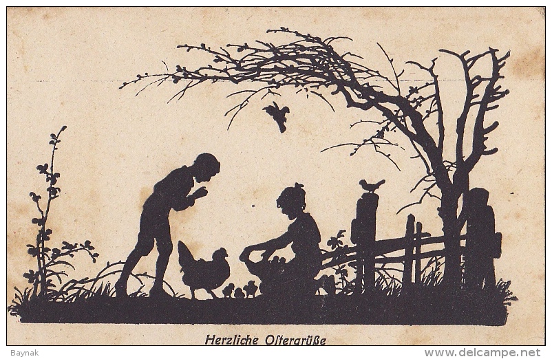 TH141  --  SILHOUETTE  CARD  --  HERZLICHE OSTERGRUSSE  --  1920 Diefenbach - Silhouettes