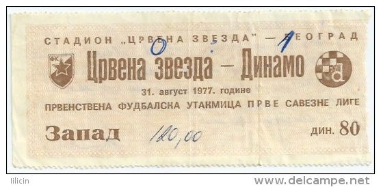 Sport Match Ticket UL000209 - Football (Soccer): Crvena Zvezda (Red Star) Belgrade Vs Dinamo Zagreb 1977-08-31 - Match Tickets