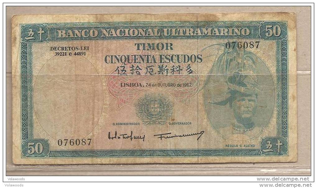 Timor Possedimento Portoghese - Banconota Circolata Da 50 Scudi - 1967 - Timor