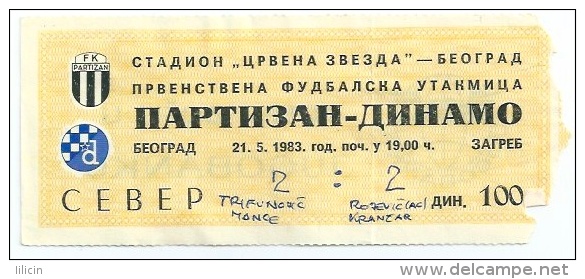 Sport Match Ticket UL000223 - Football (Soccer): Partizan Vs Dinamo Zagreb 1983-05-21 - Biglietti D'ingresso