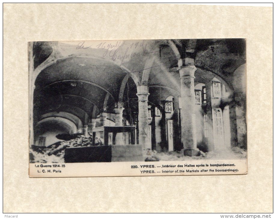 44363    Belgio,    Ypres -  Interieur  Des  Halles  Apres  Le  Bombardament -  Guerre  1914-15,  NV(scritta) - Ieper