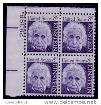 USA 1966 MNH Corner Block Of Four Stamps 8 Cent. Albert Einstein Nobel Prize In Physics 1921 - Albert Einstein