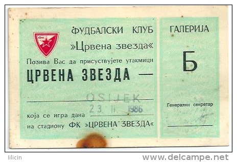 Sport Match Ticket UL000228 - Football (Soccer): Crvena Zvezda (Red Star) Belgrade Vs Osijek 1986-11-23 - Match Tickets