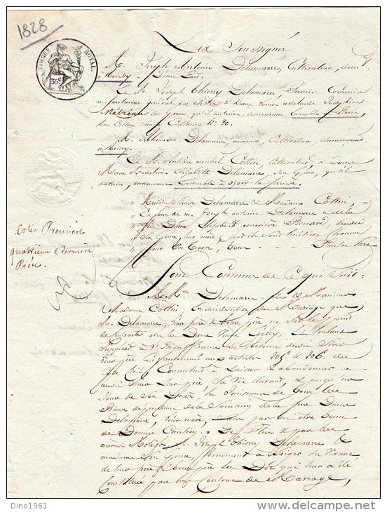 VP663 - ROISSY X PARIS X OZOIR / LA / FERRIERE 1828 - Acte Famille DELAMARRE X COTTIN - Manuscrits