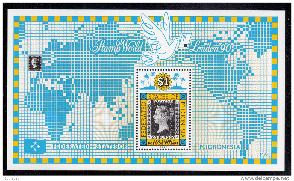 Micronesia MNH Scott #115 Souvenir Sheet $1 Penny Black Stamp, 150th Anniversary London '90 - Micronesia