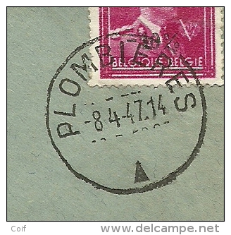 724R (-10%) Op Brief Met Stempel PLOMBIERS  &#9650; , Met Hoofding MOULIN / BRUWIER-SCHYNS / HOMBOURG - 1946 -10%