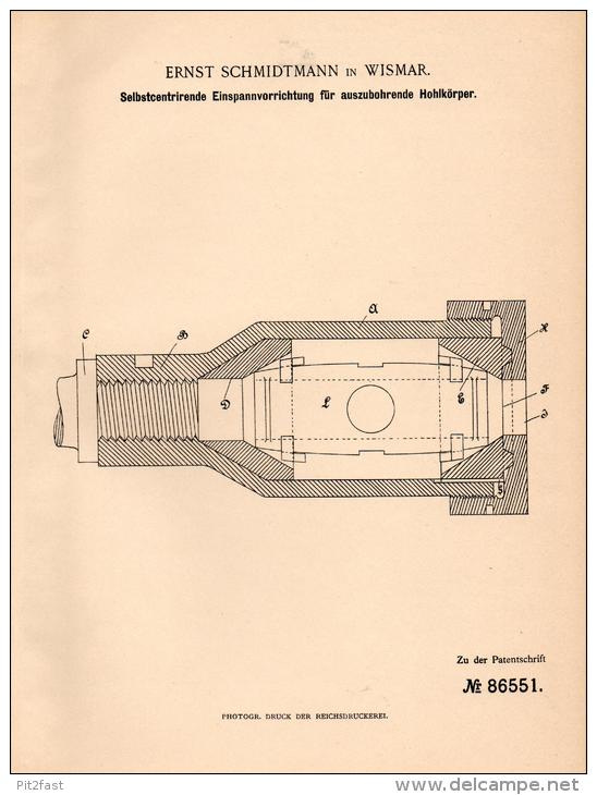 Original Patentschrift - E. Schmidtmann In Wismar I. Meckl., 1895 , Einspanner Für Hohlkörper , Metallbau , Mecklenburg - Wismar