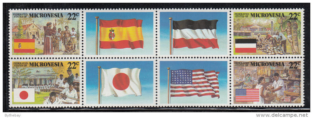 Micronesia MNH Scott #59-62 Block Of 4 With 4 Center Labels 22c German, Spanish, Japanese, US Trust - Colonial Eras - Micronésie