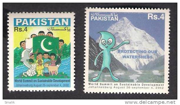 2002 PAKISTAN World Summit On Sustainable Development Johannesburg, WSSD, Flags, Children, Water & Mountains, 2v MNH - Pakistan