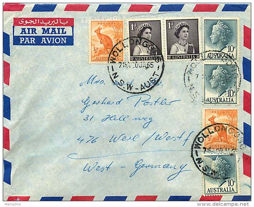 1965  Air Letter To Germany  Qn Elizabeth 10d. X3, 1d. X2, Kangaroo &frac12;d X2 - Cartas & Documentos