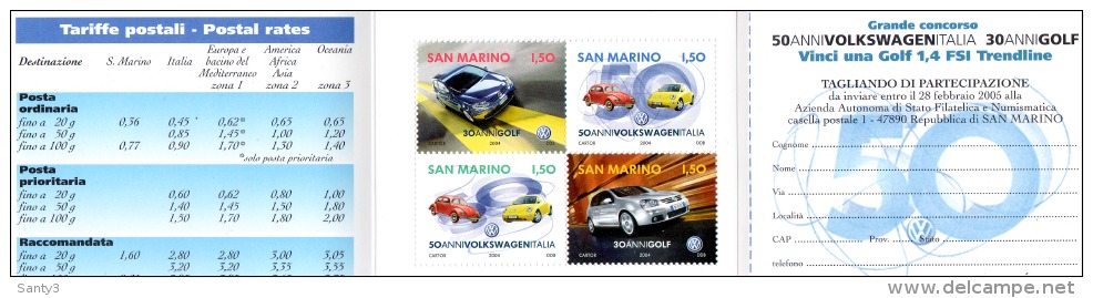 San Marino, Jaar 2004 Postzegelboekje AUTOS VOLKSWAGEN, Prachtig,  Postfris (MNH), Zie Scan - Booklets