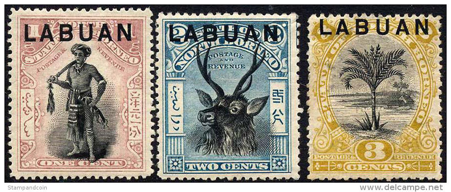 Labuan #72, 73, 75 Mint Hinged Overprints From 1897-1900 - Noord Borneo (...-1963)