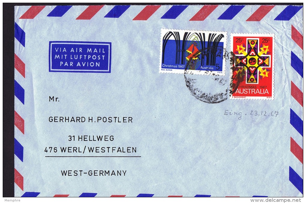 1967  Air Letter To Germany  Christmas Issue - Lettres & Documents