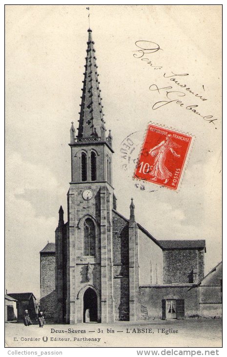 Cp , 79 , L'ABSIE , L'église , Voyagée 1909 - L'Absie