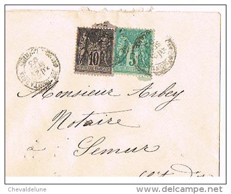 SC - Lettre De  Montargis  Pour Semur-en-Auxois - 1893 - Timbre à Date Type II - 2 Timbres 10c Et 5 C Type SAGE, Dentelé - 1877-1920: Periodo Semi Moderno