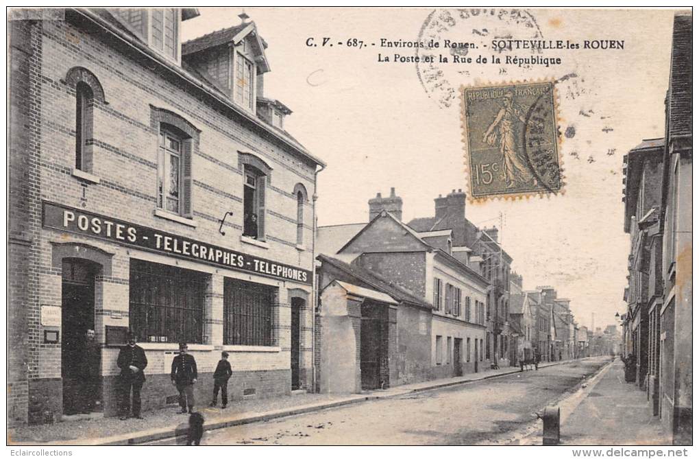 Sottevilles Les Rouen    76      La Poste Et Rue De La République - Sotteville Les Rouen