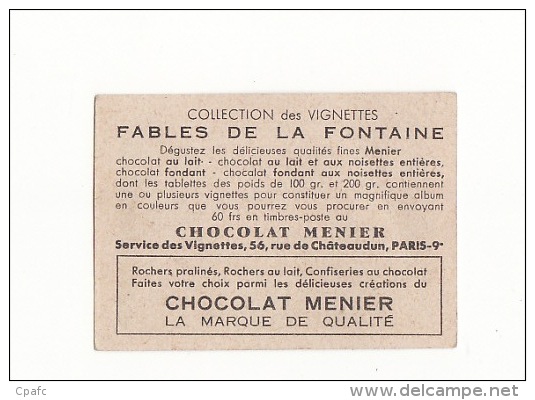 chromos collection des vignettes : fables de la fontaine : chocolat Menier Paris 9 ième